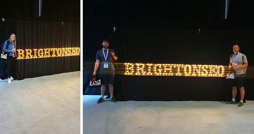 BrightonSEO Sign Lit up in Auditorium