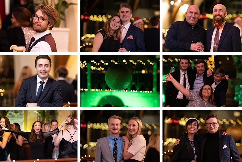 A photo collage of events and people from the christmas party