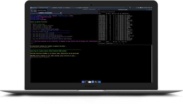 A laptop screen displaying penetration software in use