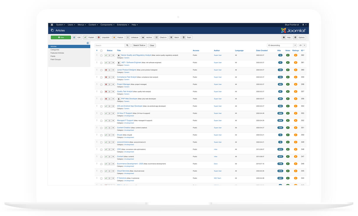 The backend of a Content Management System (CMS)